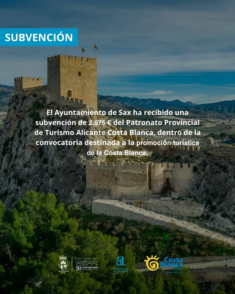 Sax recibe 2.975 € del Patronato de Turismo para promocionar la Costa Blanca