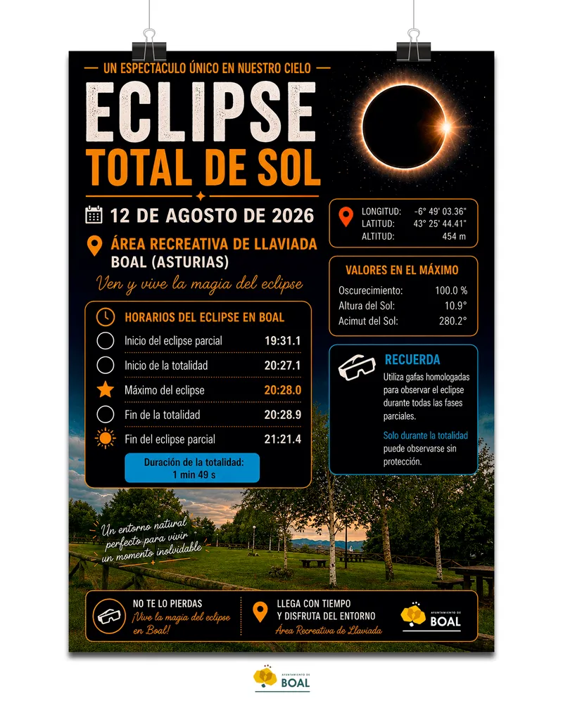 Boal acogerá el eclipse total de Sol de 2026 en el Área Recreativa de Llaviada