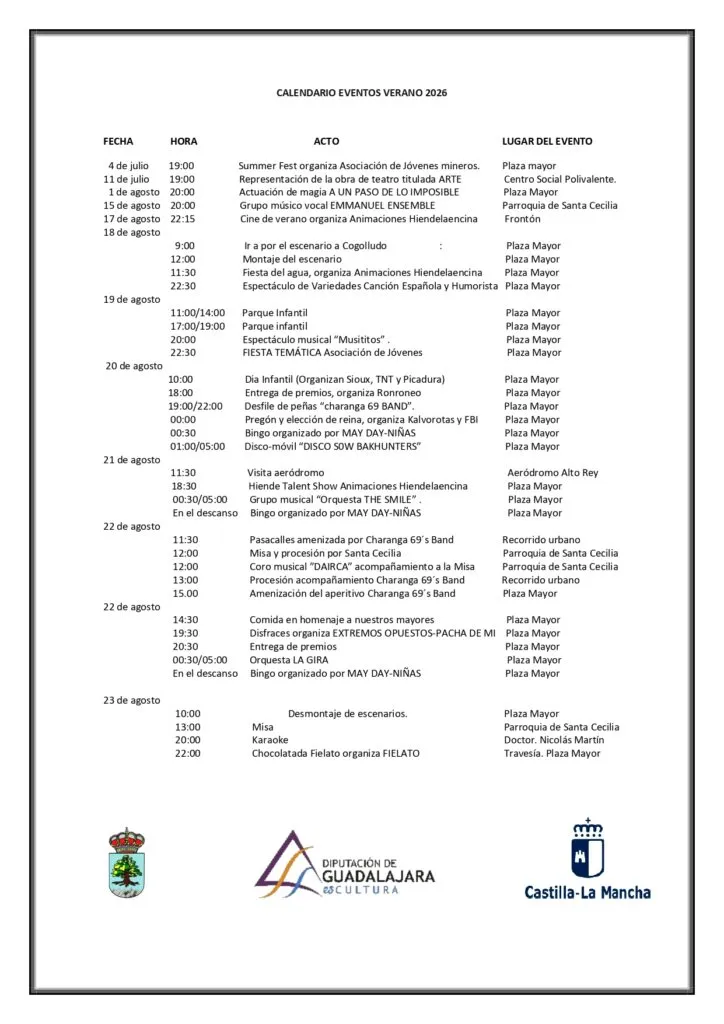 Hiendelaencina presenta su calendario de eventos para el verano 2026