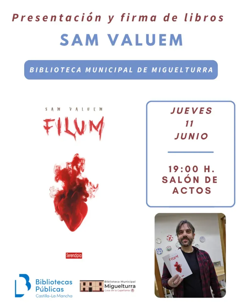 Sam Valuem presenta su novela 'Filum' en la Biblioteca de Miguelturra