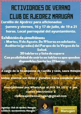 Marugán celebra un curso de ajedrez para aficionados los días 16 y 17 de julio