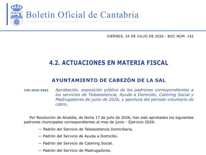 Cabezón de la Sal abre el plazo para el pago de la tasa de venta ambulante del tercer trimestre