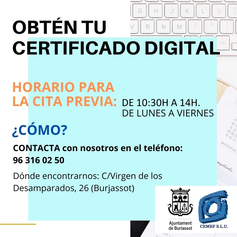 Burjassot facilita la obtención del certificado digital gratuito para trámites administrativos