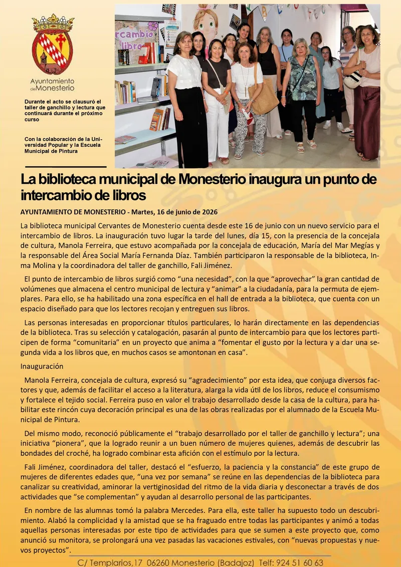 Monesterio estrena un punto de intercambio de libros en su biblioteca municipal