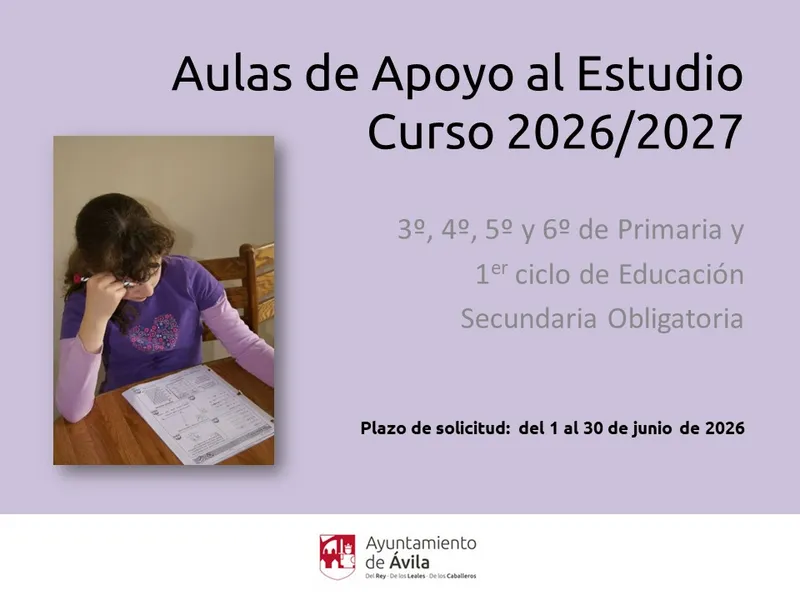 Ávila abre inscripciones para las Aulas de Apoyo al Estudio 2026/2027