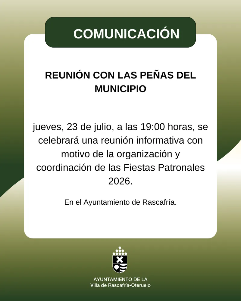Rascafría convoca a las peñas para organizar las Fiestas Patronales de 2026