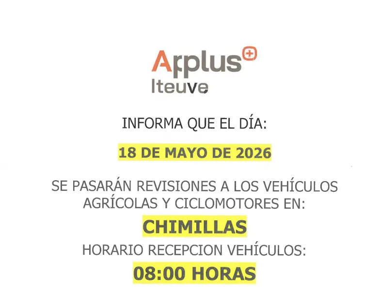 Chimillas programa la ITV para vehículos agrícolas y ciclomotores el 18 de mayo