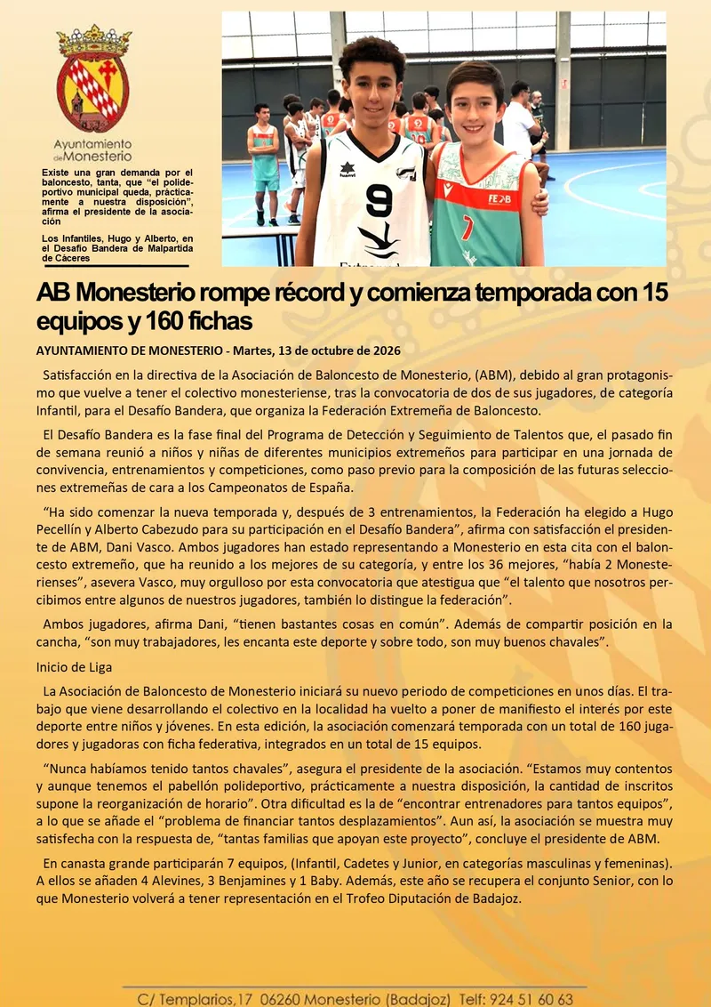 El AB Monesterio bate récords con 15 equipos y 160 fichas para iniciar la temporada