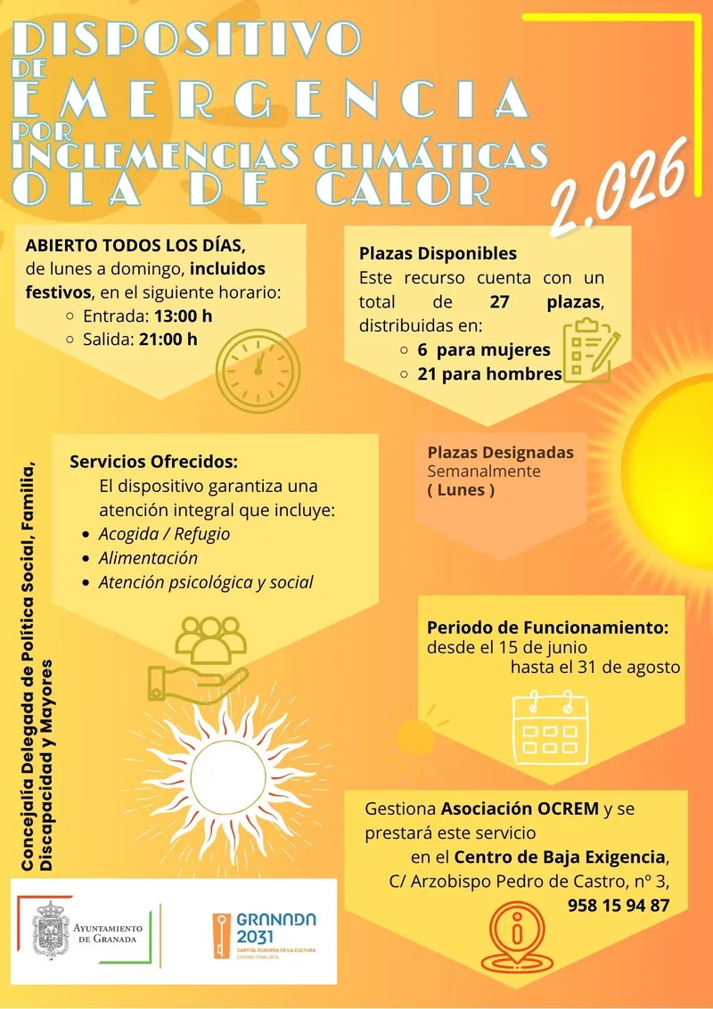 Granada activa un dispositivo de emergencia por calor para proteger a personas vulnerables