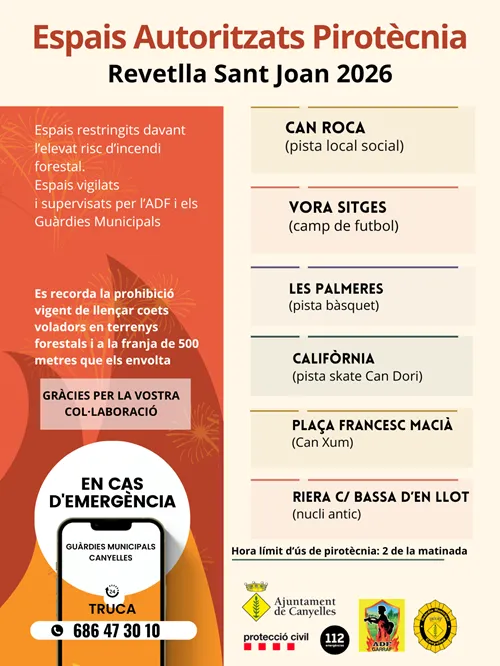 Canyelles establece zonas seguras para el uso de pirotecnia en Sant Joan
