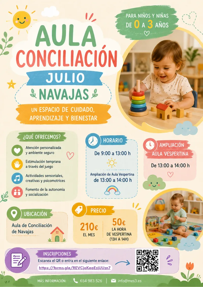 Navajas abre el plazo para su Aula de Conciliación de julio para niños de 0 a 3 años
