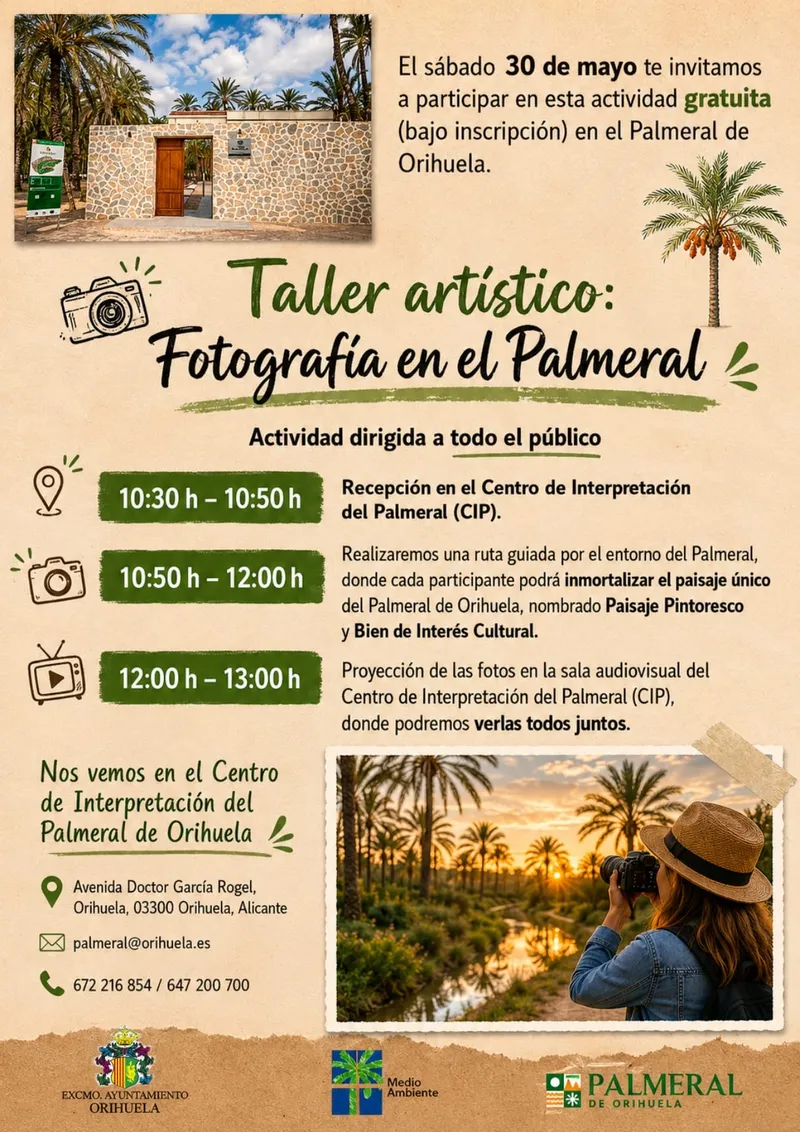 Orihuela celebra un taller de fotografía en el Palmeral para redescubrir su patrimonio