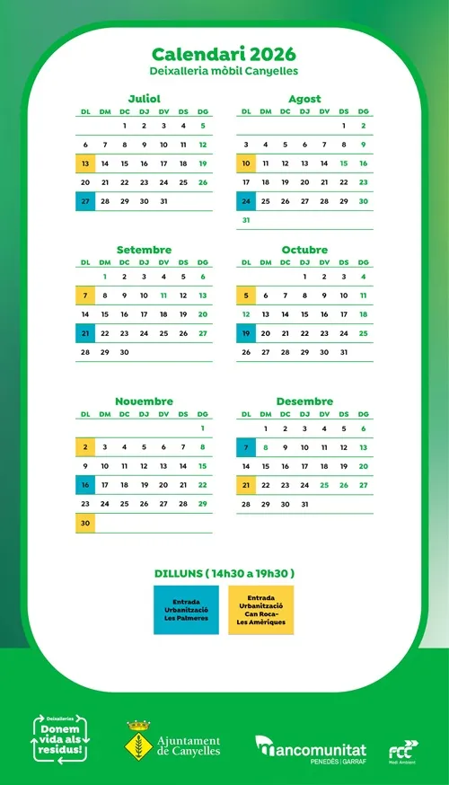 Canyelles activa la deixalleria mòbil para la gestión de residuos en julio