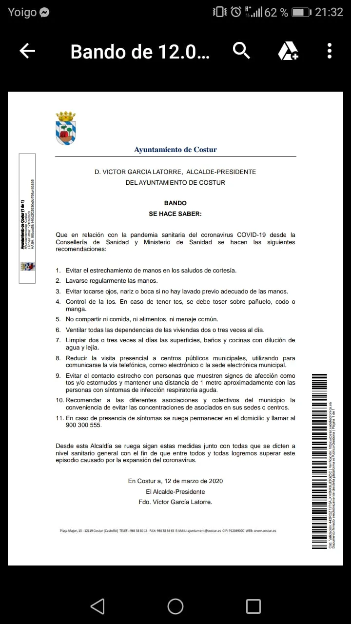 Costur emite bando sobre medidas ante la COVID-19