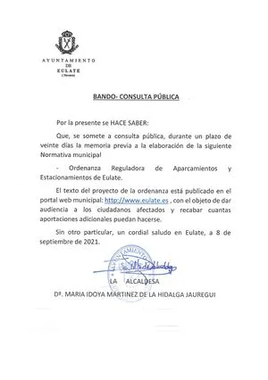 Eulate abre consulta pública para su nueva ordenanza de aparcamiento