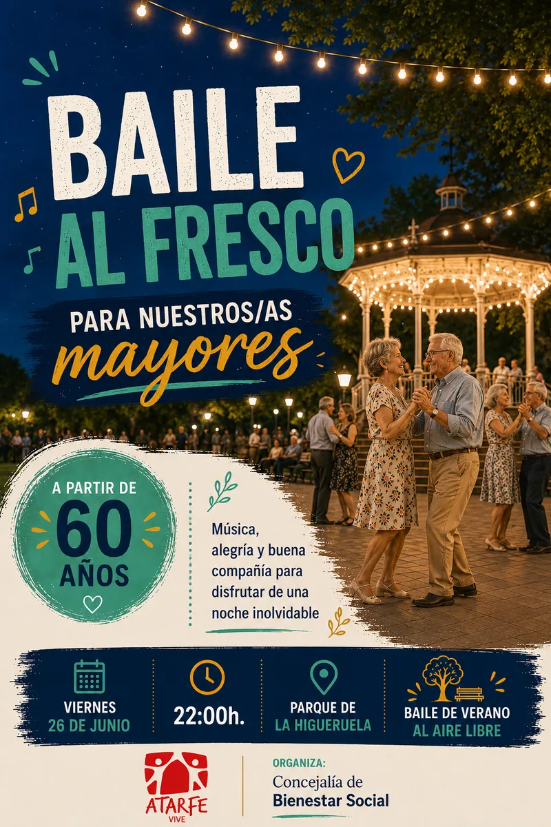 Atarfe organiza un baile al fresco para mayores este viernes en el Parque de la Higueruela