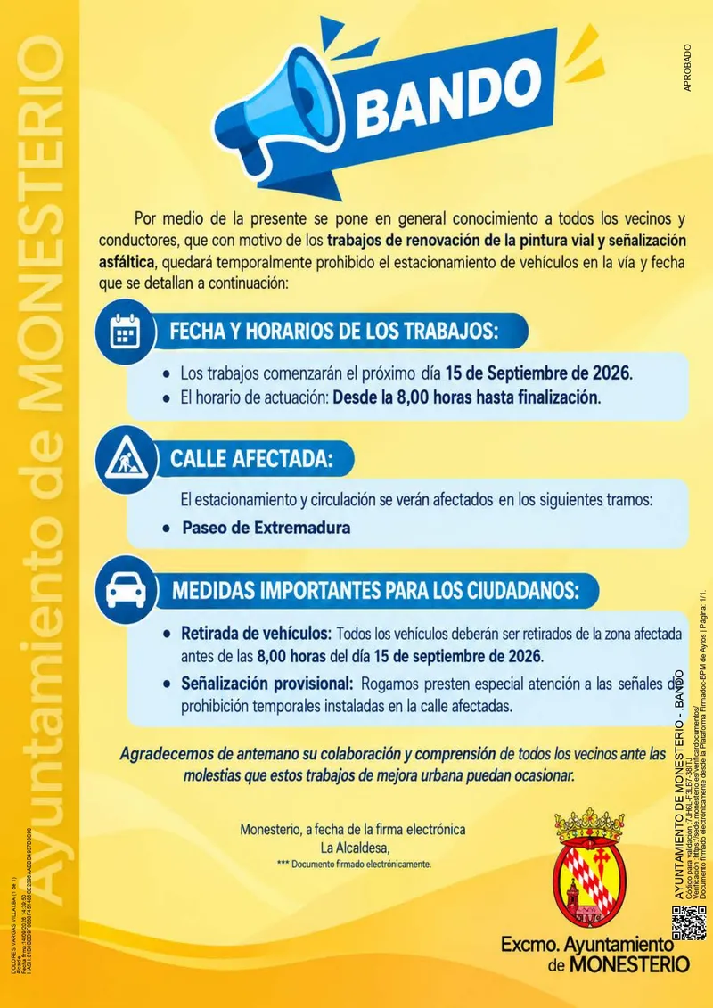 Prohibido estacionar en Paseo de Extremadura por obras de señalización