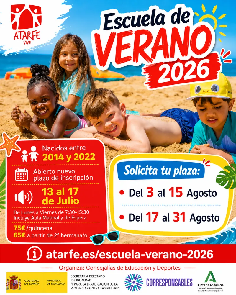 Atarfe abre nuevo plazo para la Escuela de Verano 2026: conciliación y diversión para los más pequeños