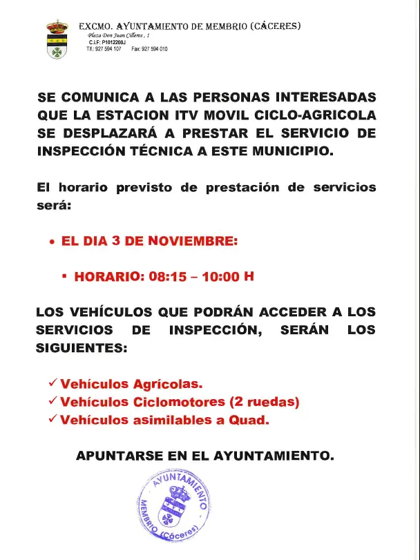Membrío organiza un curso de formación sobre el uso de la ITV móvil para el sector agrícola