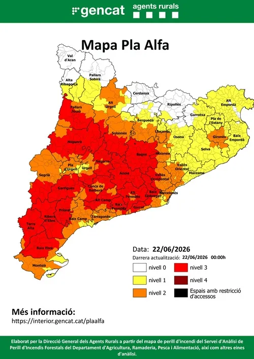 Canyelles activa el nivel 3 del Plan Alfa por riesgo extremo de incendio forestal