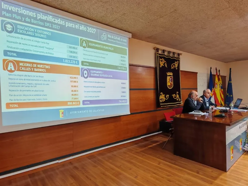 Calatayud destina 2,8 millones a 15 mejoras de equipamientos municipales en 2027