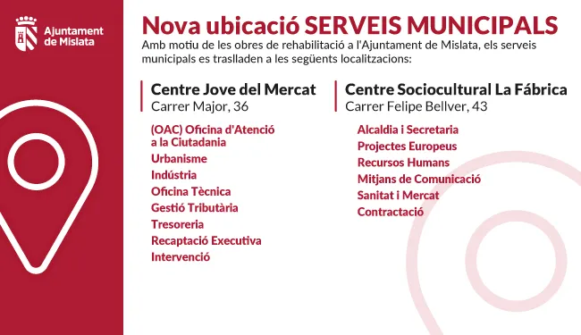 Mislata reubica servicios municipales por obras en el Ayuntamiento
