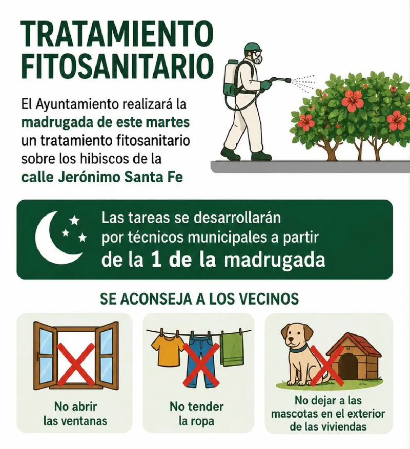 Lorca fumigará los hibiscos de la calle Jerónimo Santa Fe esta madrugada