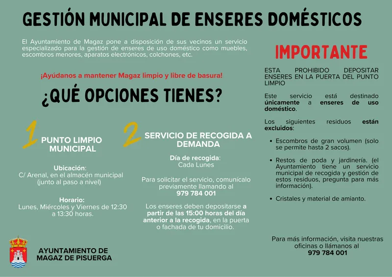 Magaz de Pisuerga detalla el servicio de recogida de enseres domésticos