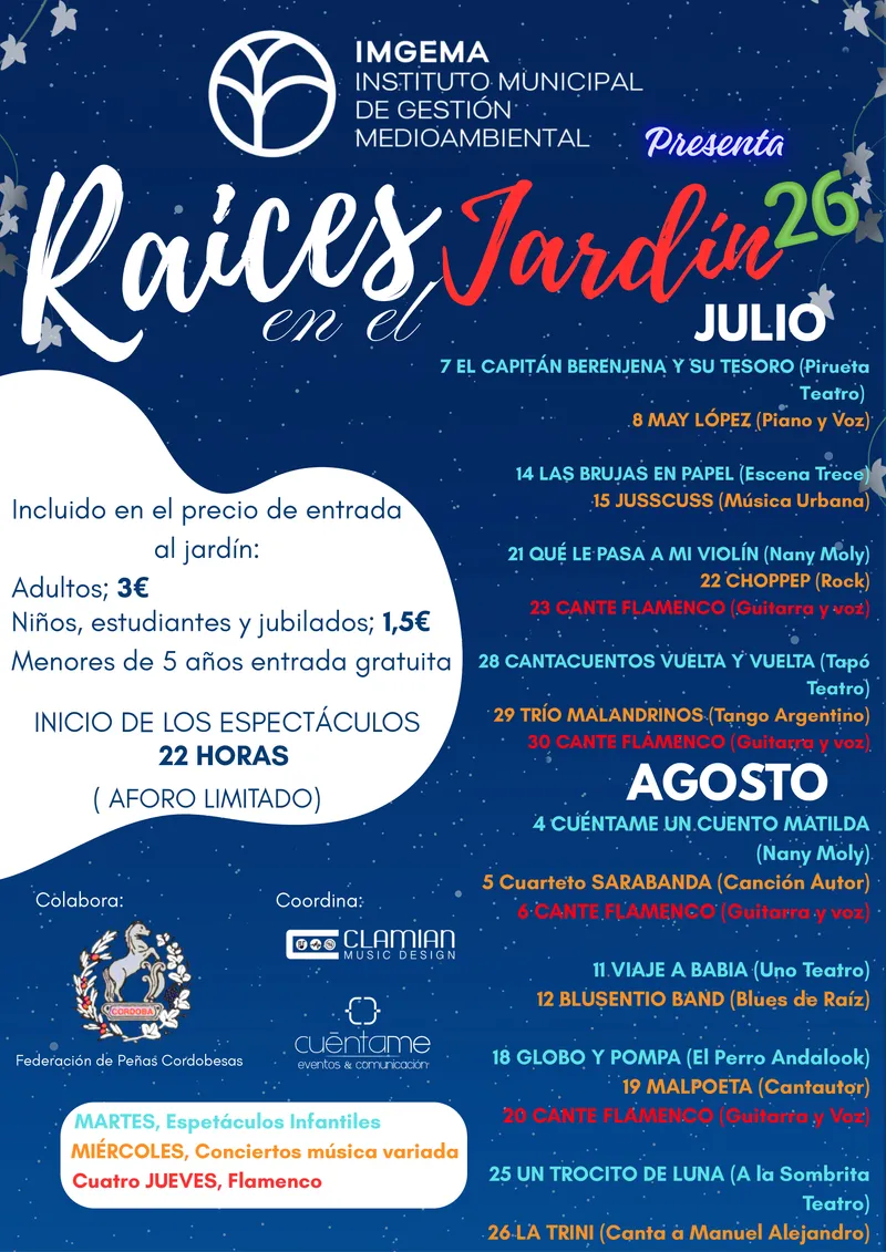 El Jardín Botánico de Córdoba presenta 'Raíces en el Jardín 2026' con espectáculos y flamenco