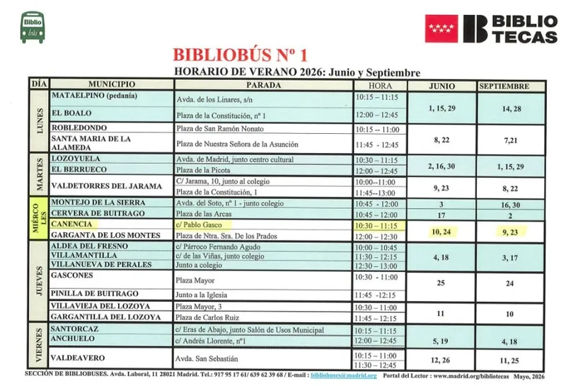 El bibliobús de Canencia inicia su ruta de verano con nuevas fechas y horarios