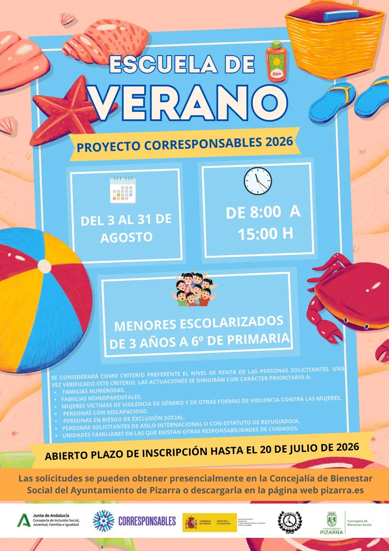 Pizarra abre el plazo para su Escuela de Verano "Proyecto Corresponsables"