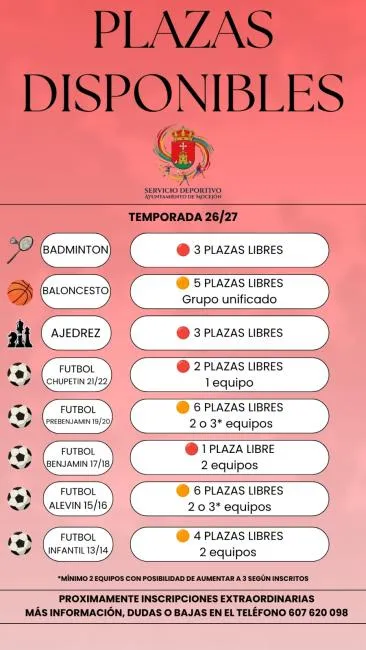 Mocejón abre nuevas inscripciones para plazas deportivas vacantes