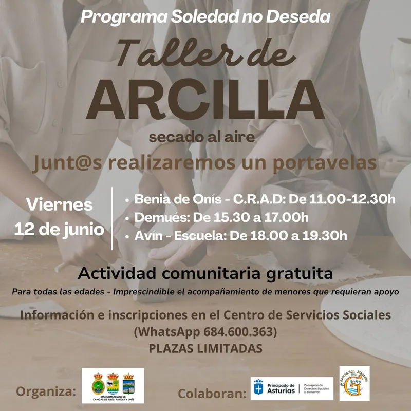 Taller de arcilla gratuito para todas las edades en Benia, Demués y Avín