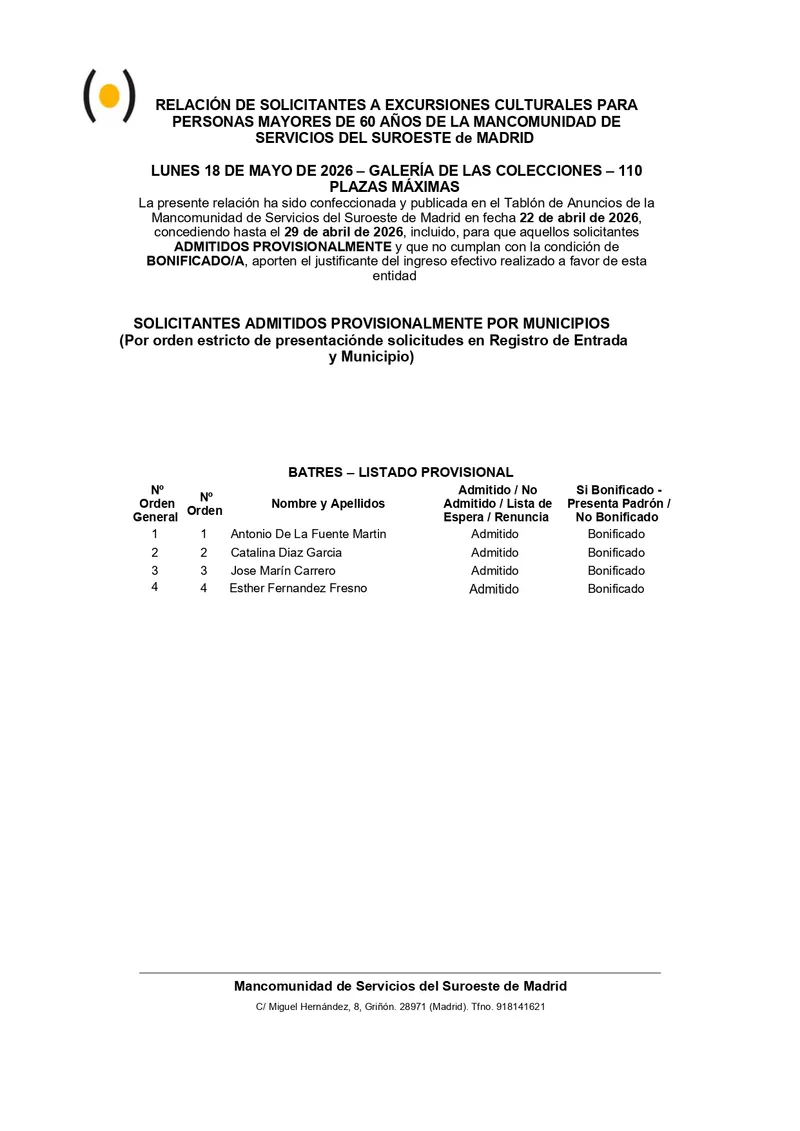 Batres publica el listado de admitidos para la visita a las Colecciones Reales