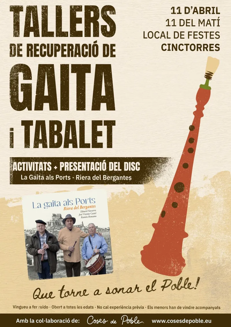 Cinctorres recupera la tradición de la gaita y el tabalet con talleres abiertos