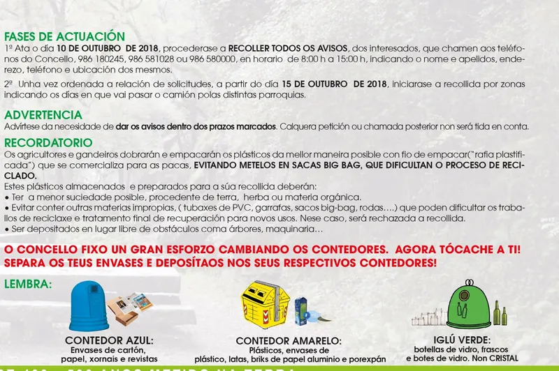Silleda amplía su programa gratuito de recogida de plásticos agrícolas