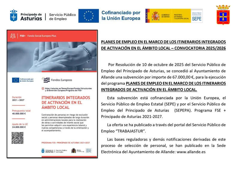 Allande abre plazo para planes de empleo local 2025-2026