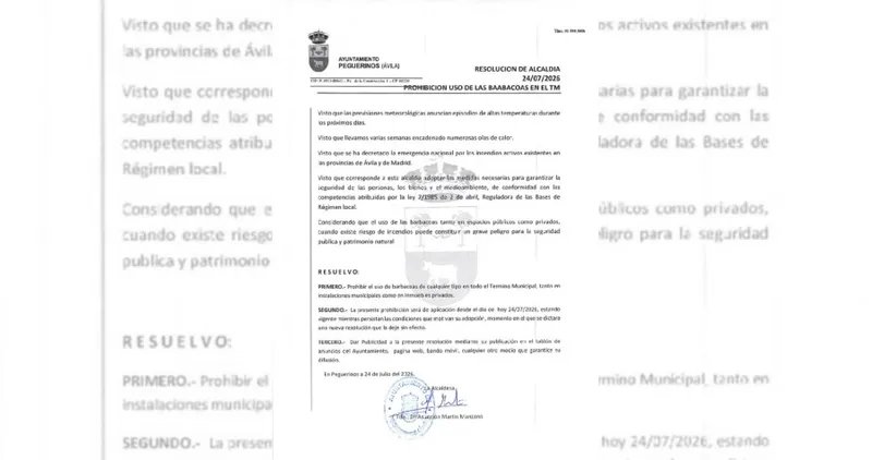 Peguerinos prohíbe el uso de barbacoas ante el riesgo de incendios