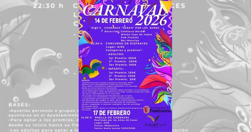 Fontiveros celebra el Carnaval 2026 con charanga, concurso de disfraces y paella popular