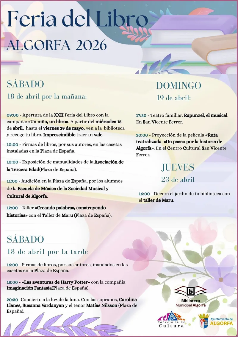 Algorfa celebra el Día del Libro con actividades culturales el 18 y 19 de abril