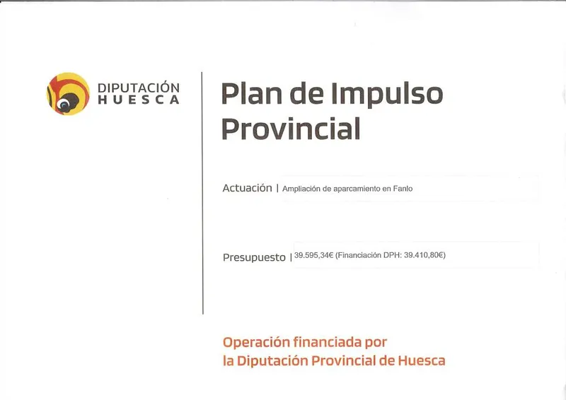 Diputación Provincial de Huesca destina casi 40.000€ a la ampliación del aparcamiento de Fanlo