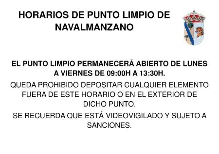 Navalmanzano actualiza los horarios de su Punto Limpio