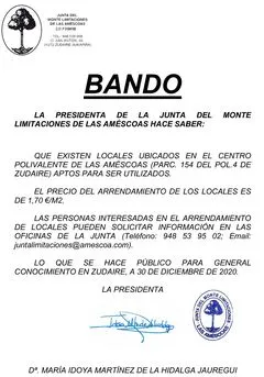 La Junta del Monte de Améscoa saca a arrendamiento locales en Zudaire
