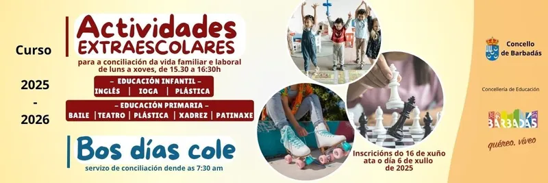 Barbadás publica listados definitivos para 'Bos Días Cole' y actividades extraescolares