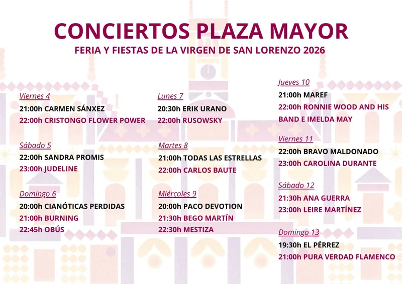 Valladolid anuncia conciertos gratuitos en Plaza Mayor para las fiestas de San Lorenzo 2026