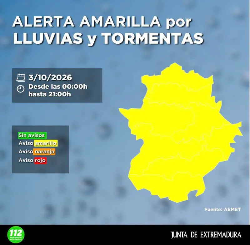 Alerta amarilla por lluvias y tormentas en la región