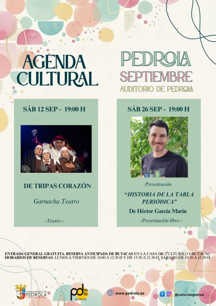 Pedrola programa teatro y presentación de libro en septiembre