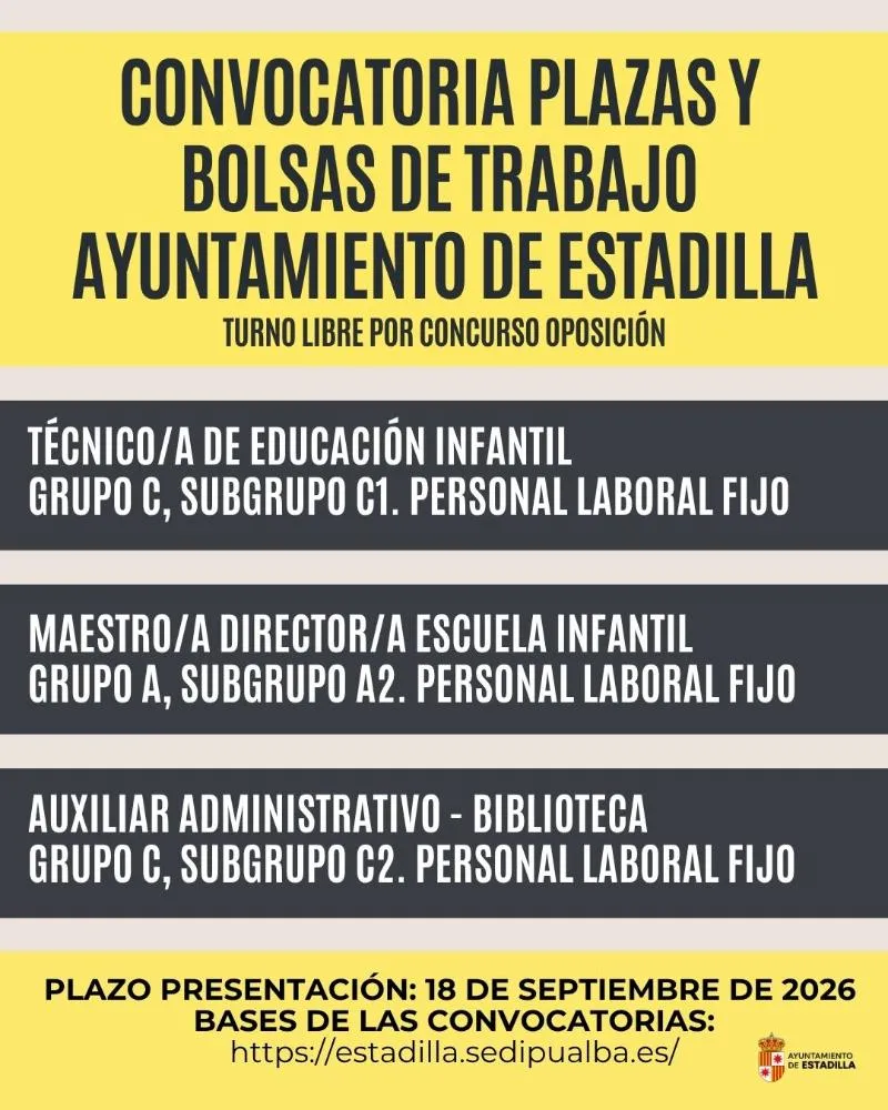 Estadilla convoca tres plazas fijas y bolsas de empleo en servicios municipales