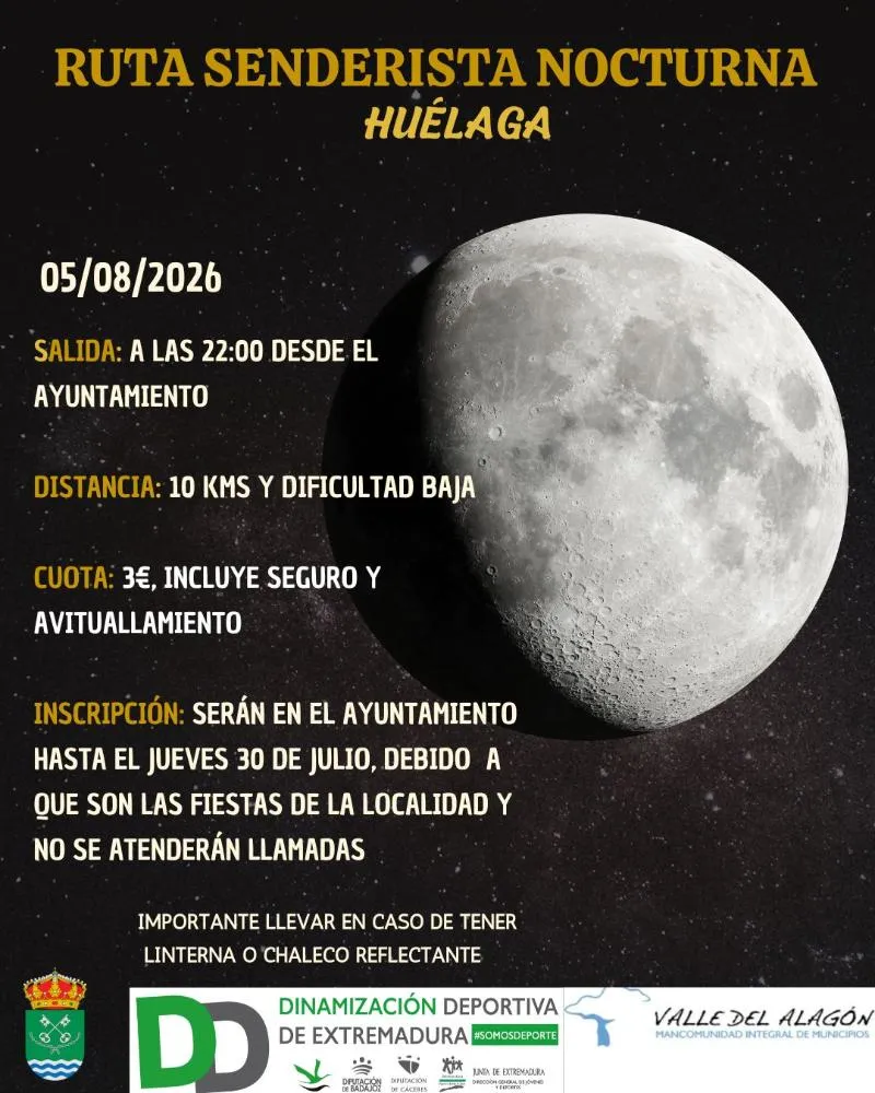 Huélaga organiza una ruta nocturna para el 5 de agosto