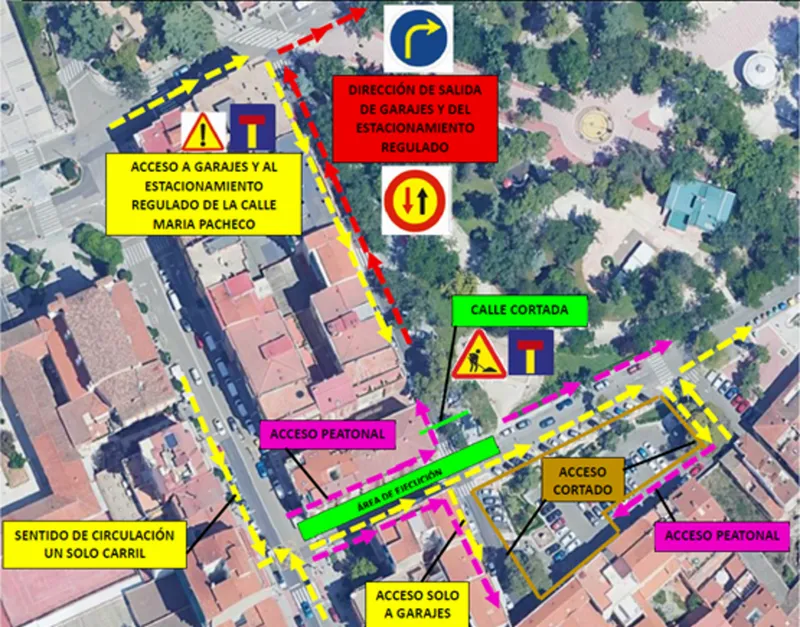 Cortes de tráfico en María Pacheco y Félix Flores por obras en el entorno del Asilo de Guadalajara